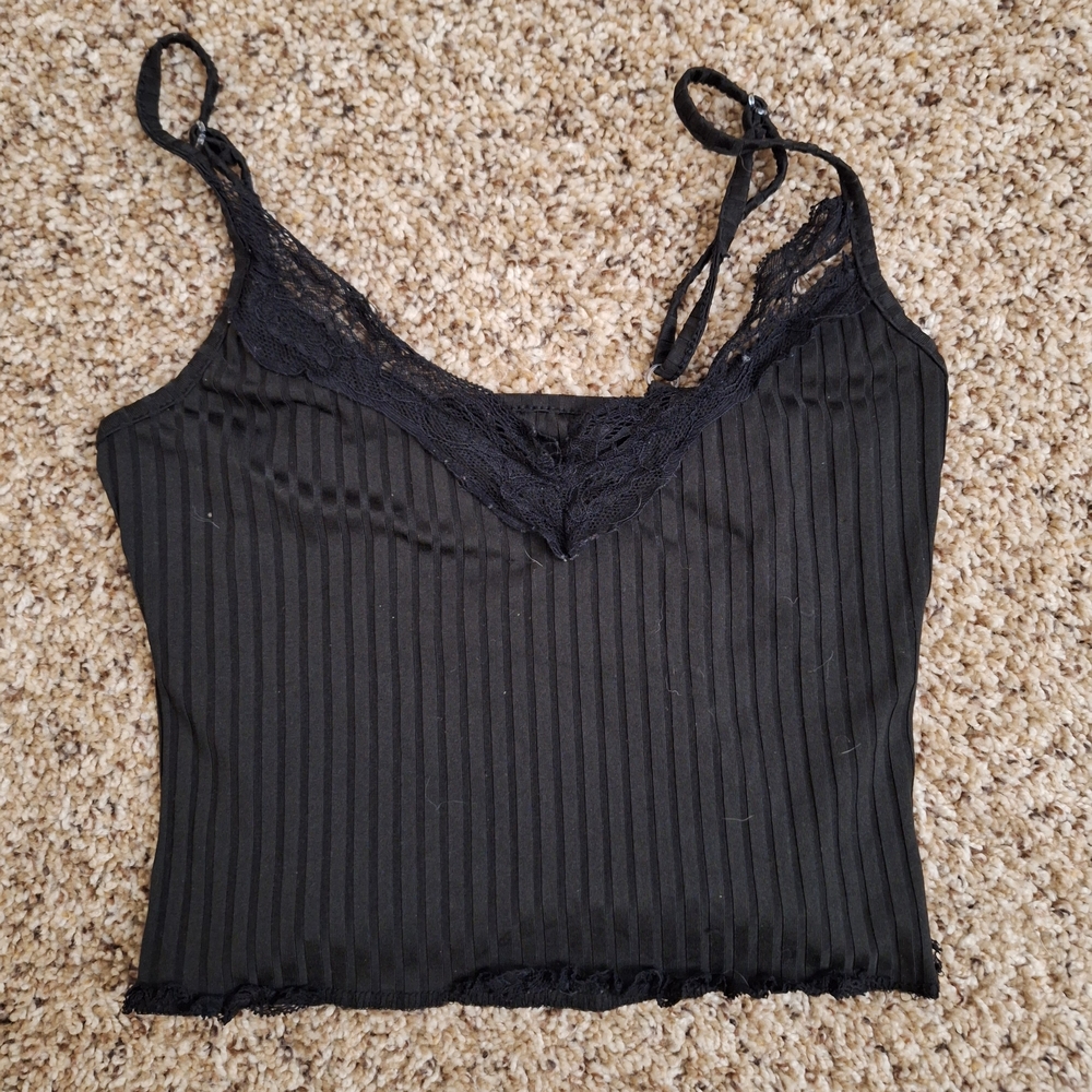 SHEIN Black Lace Trim Ribbed Camisole